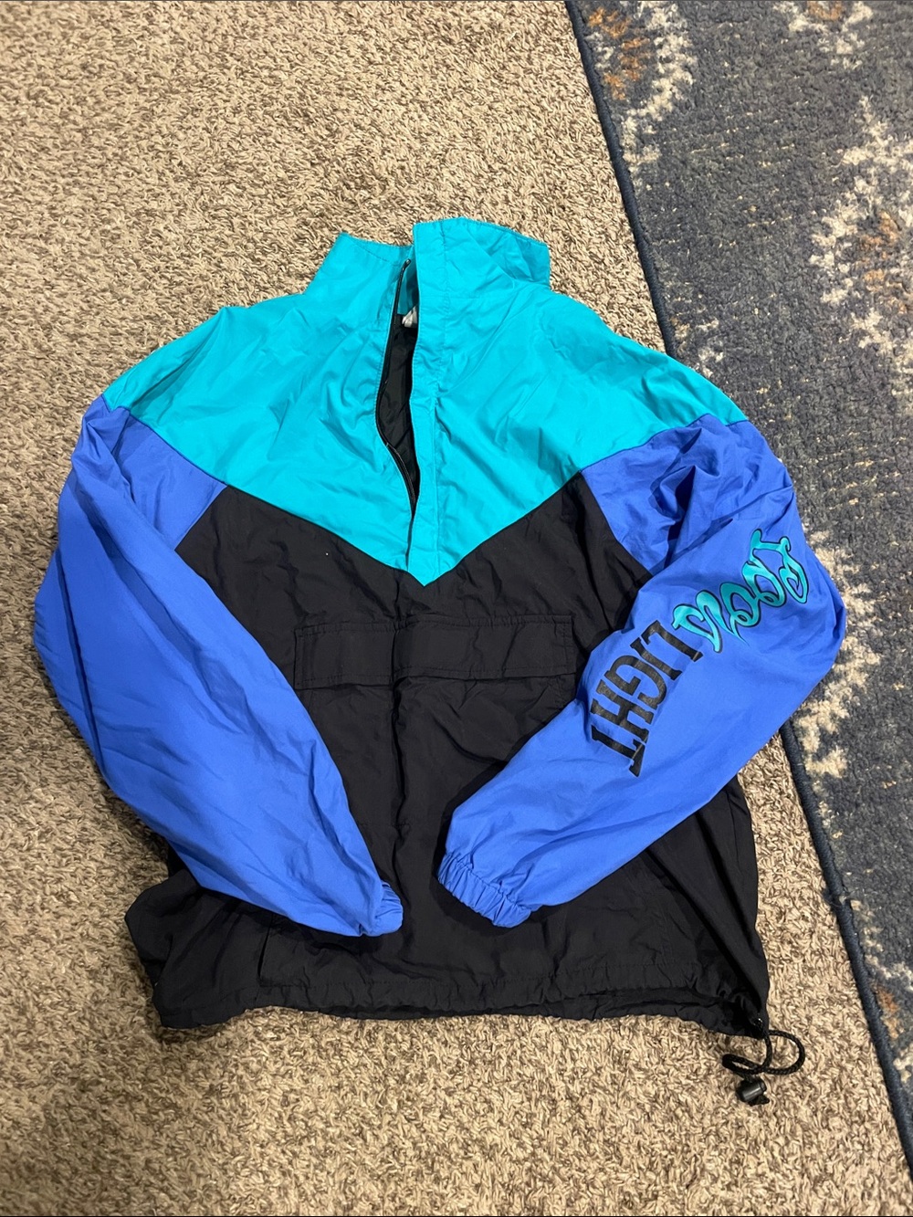 Men's Colorblock Pullover Rain Jacket - Teal, Blue & Black